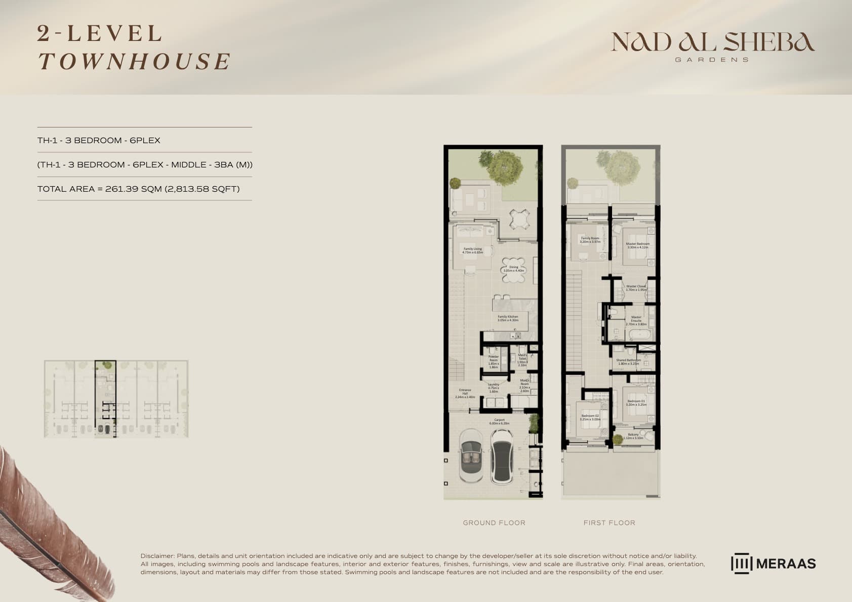 Nad Al Sheba Gardens Villas 2LV - Townhouse - TH1-6Plex-Mid - 3BA (M) floor plan