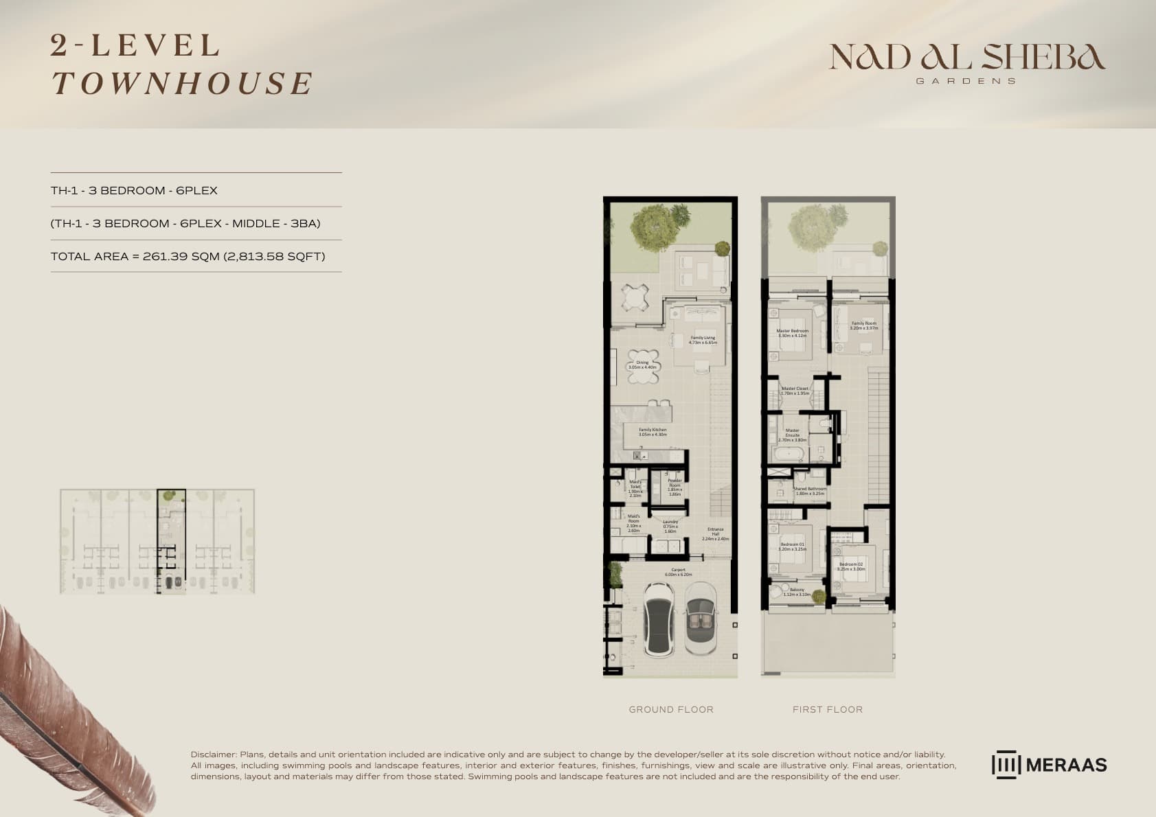Nad Al Sheba Gardens Villas 2LV - Townhouse - TH1-6Plex-Mid - 3BA floor plan