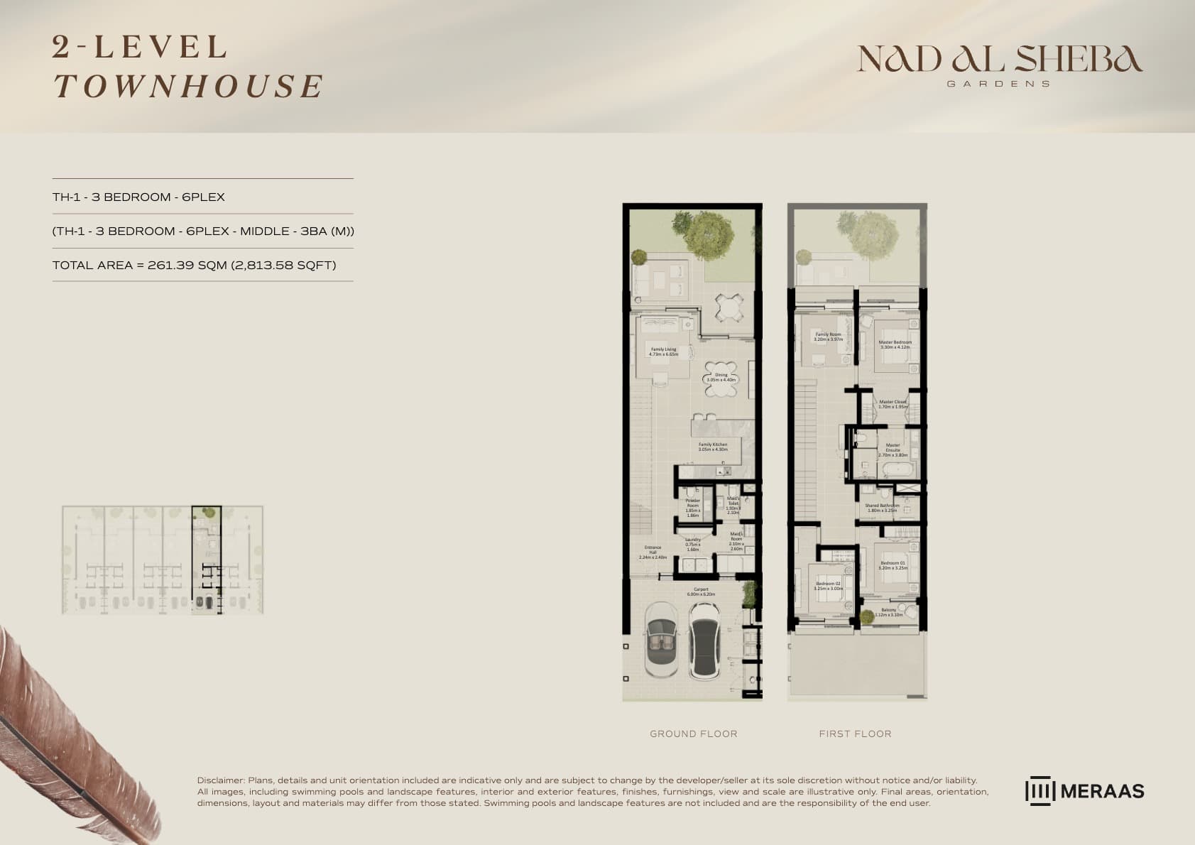 Nad Al Sheba Gardens Villas 2LV - Townhouse - TH1-6Plex-Mid - 3BA (M) floor plan