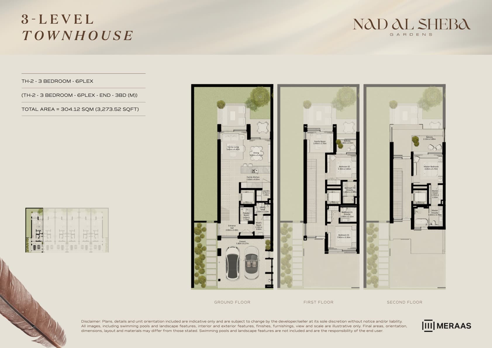Nad Al Sheba Gardens Villas 3LV - Townhouse - TH2-6Plex-End - 3BD (M) floor plan