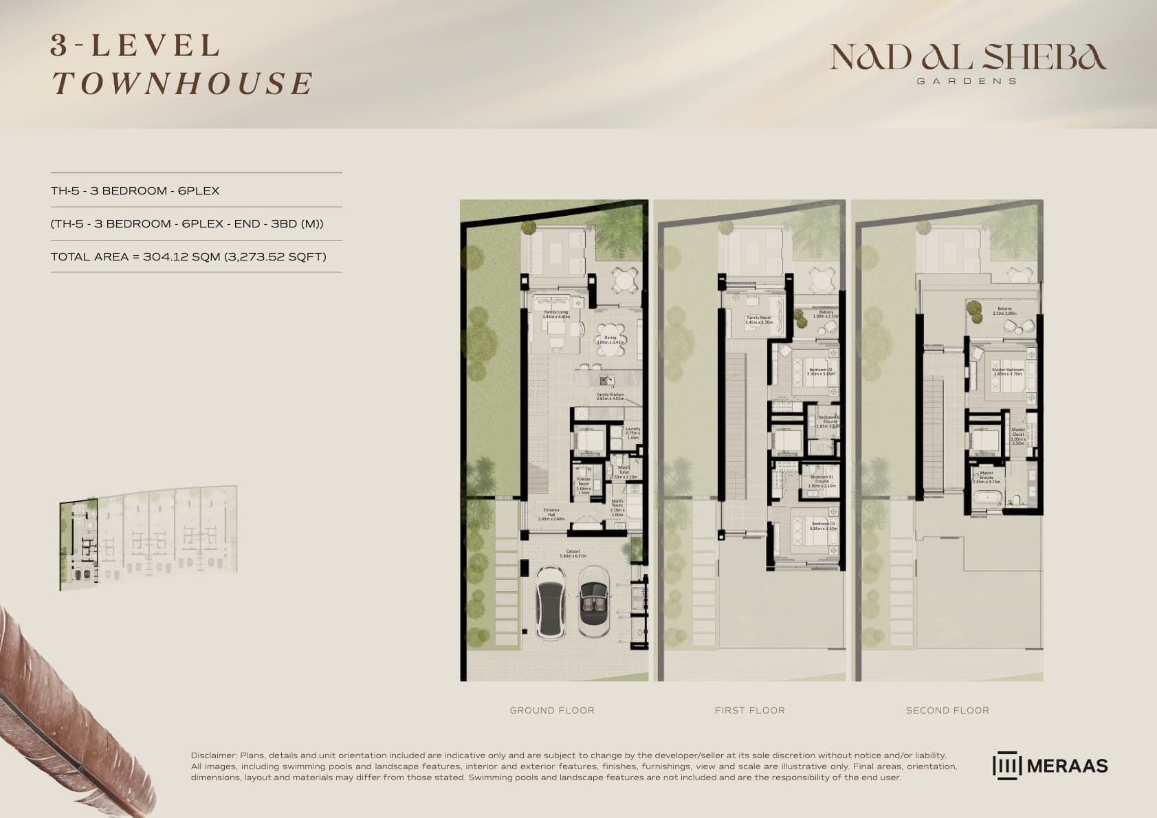 Nad Al Sheba Gardens Villas 3LV - Townhouse - TH5-6Plex-End - 3BD (M) floor plan