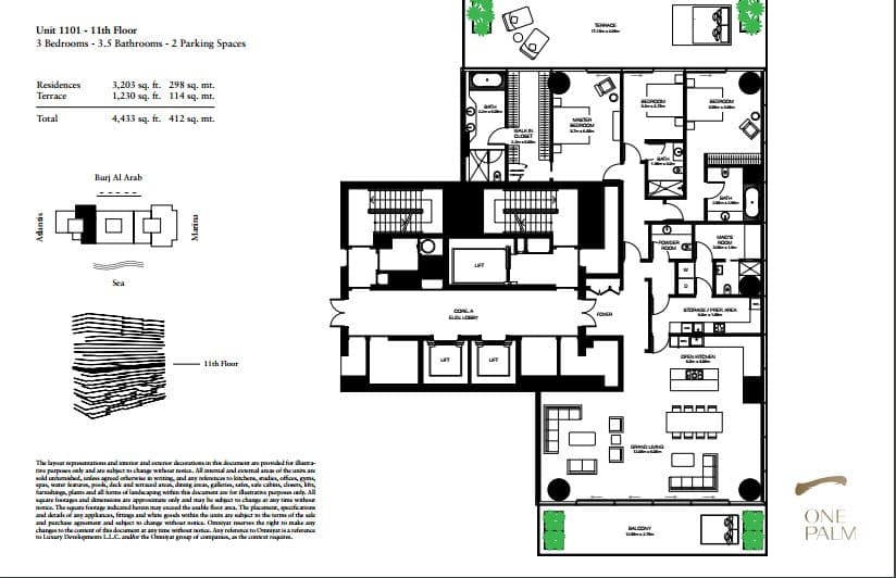 One at Palm Jumeirah 3 Bedroom floor plan