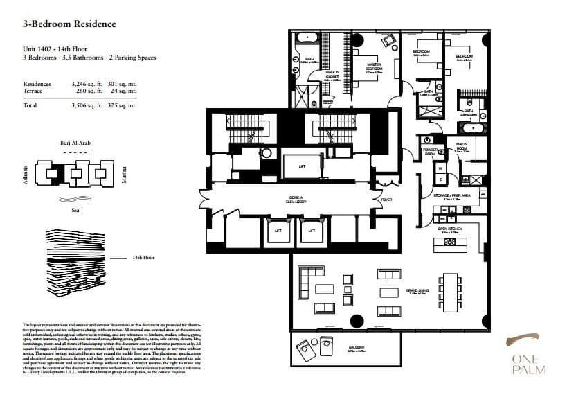 One at Palm Jumeirah 3 Bedroom floor plan
