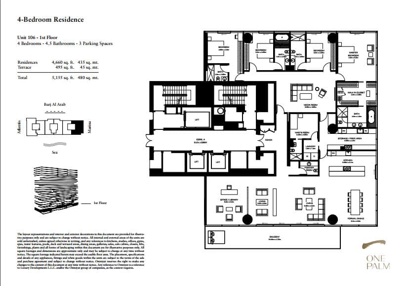 One at Palm Jumeirah 4 Bedroom floor plan