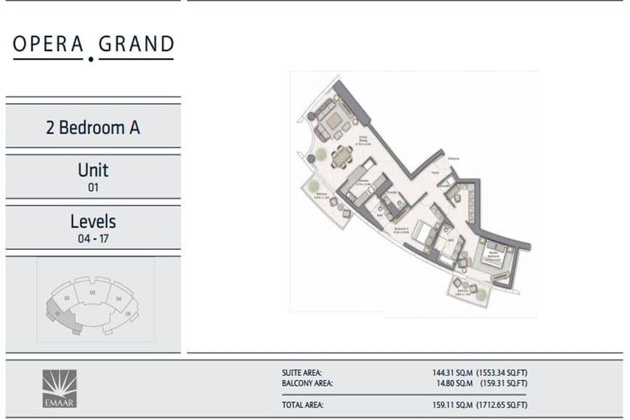 Opera Grand 2 Bedroom floor plan