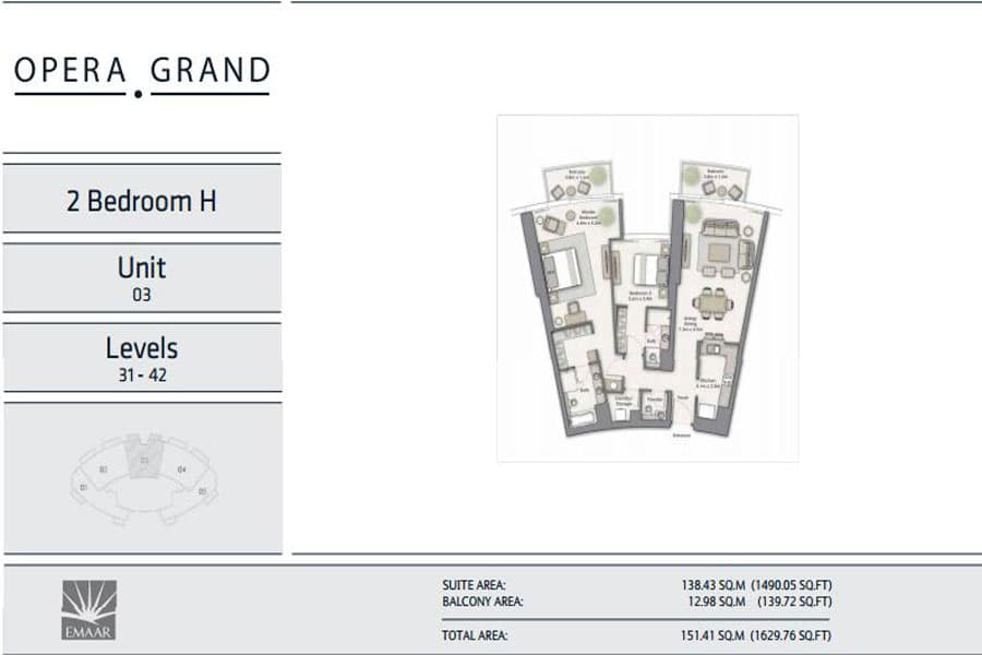 Opera Grand 2 Bedroom floor plan