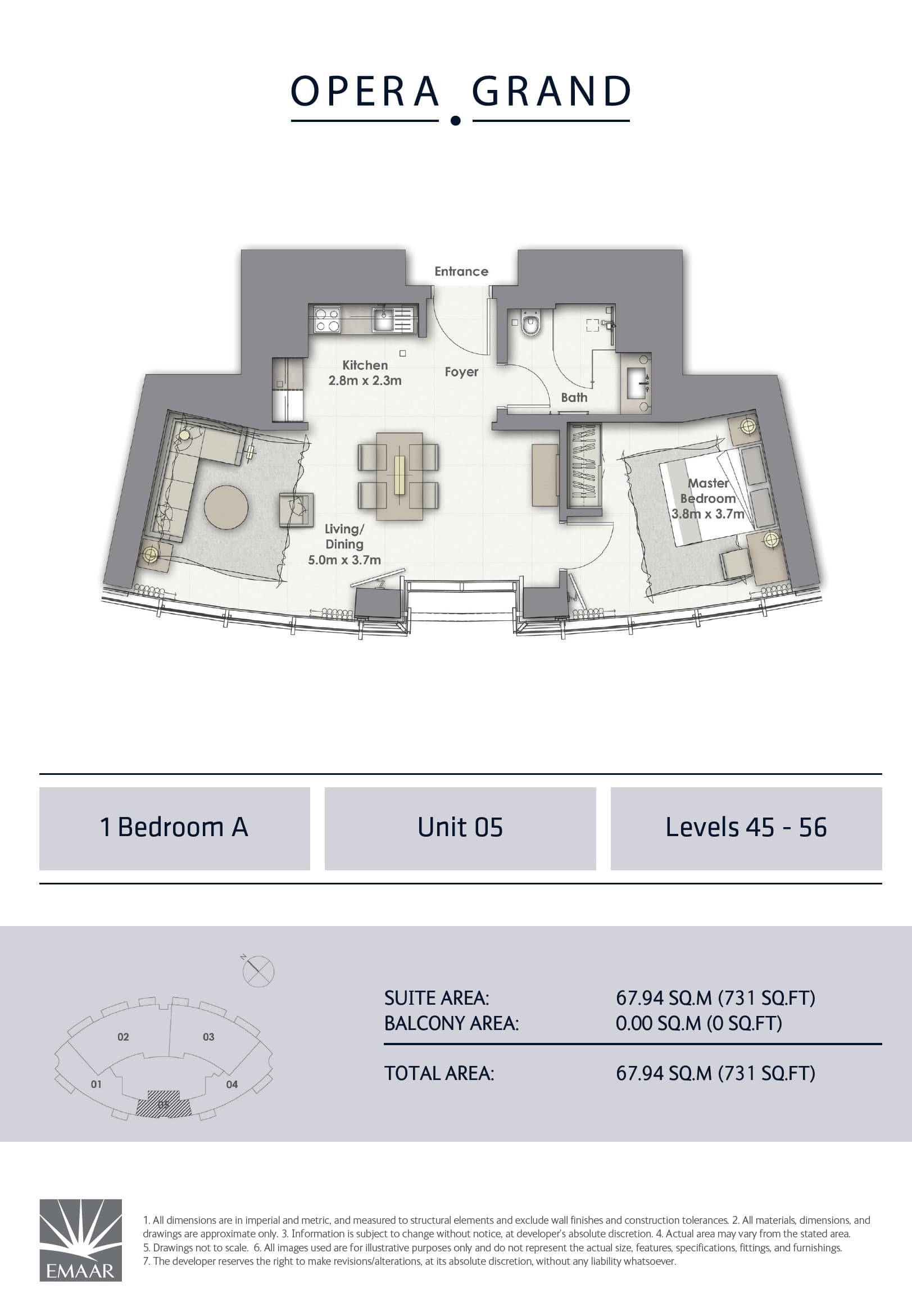 Opera Grand 1 Bedroom floor plan