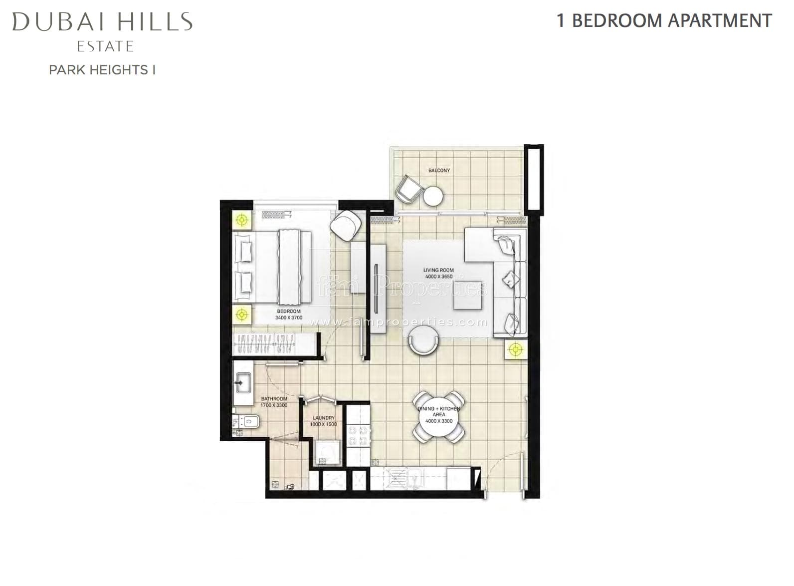 Park Heights 1 Bedroom floor plan