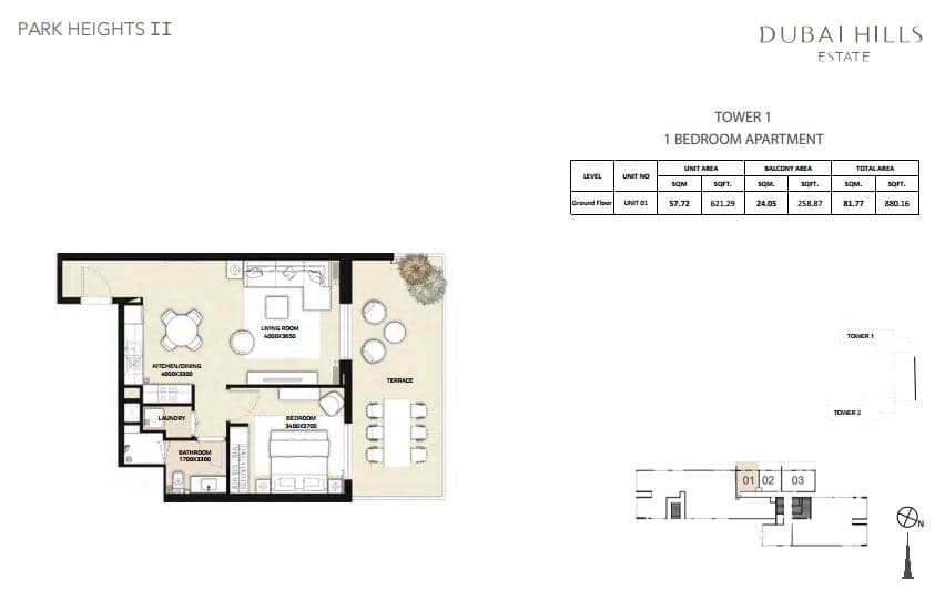 Park Heights 1 Bedroom floor plan