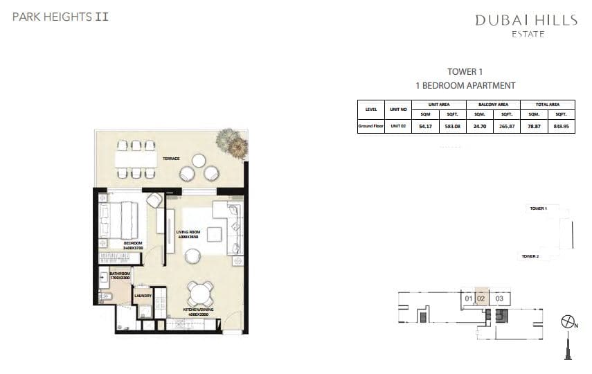Park Heights 1 Bedroom floor plan