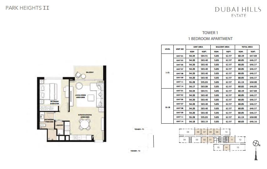 Park Heights 1 Bedroom floor plan