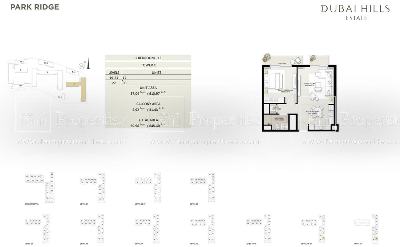 Park Ridge 1 Bedroom - 1E Tower C floor plan