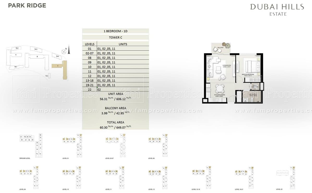Park Ridge 1 Bedroom - 1D Tower C floor plan