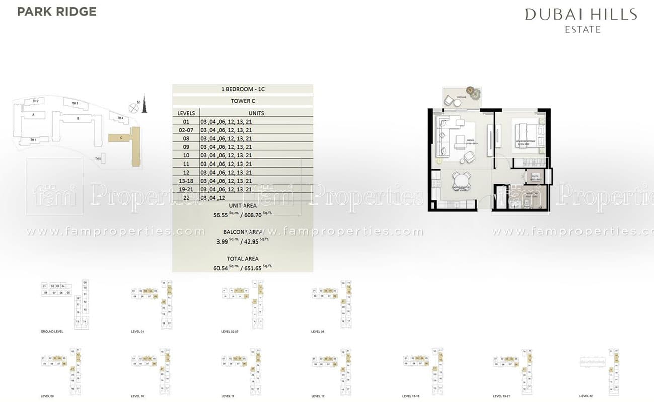 Park Ridge 1 Bedroom - 1C Tower C floor plan