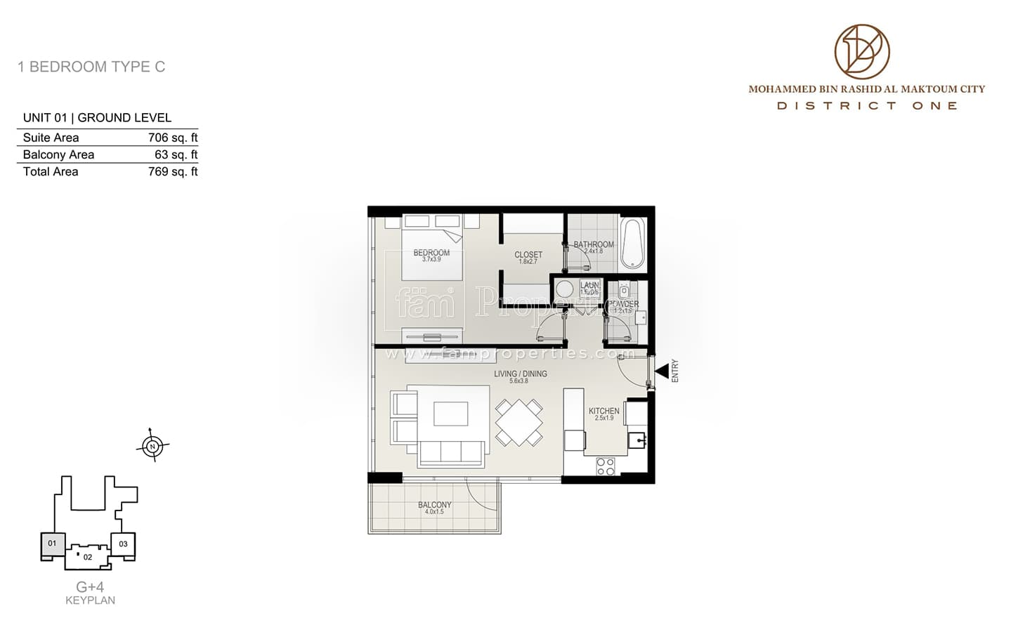 District One Residences 1 Bedroom Type C Unit 1 Ground Level floor plan