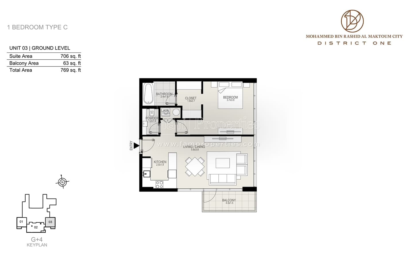 District One Residences 1 Bedroom Type C Unit 3 Ground Level floor plan