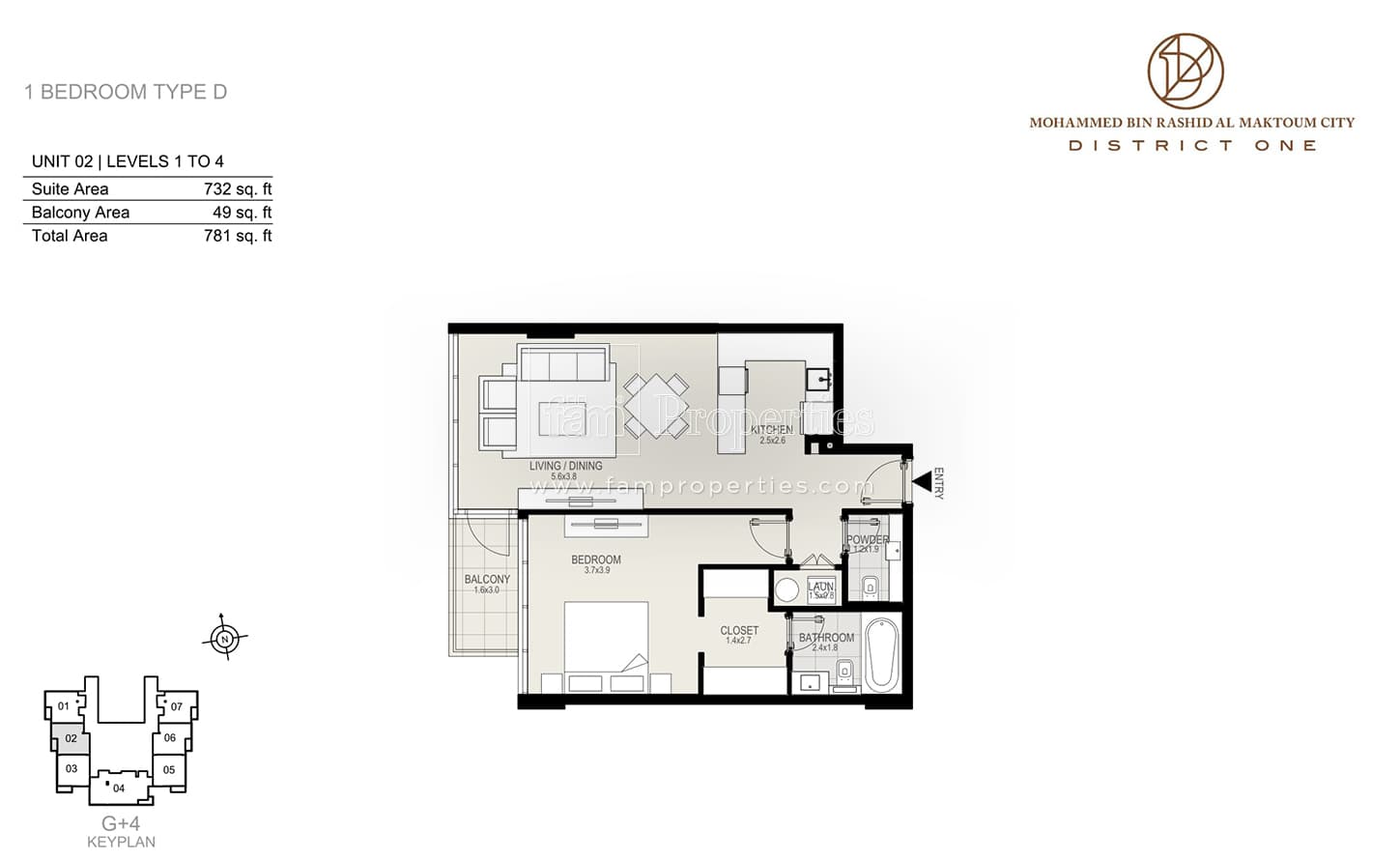 District One Residences 1 Bedroom Type D Unit 2 Levels 1 to 4 floor plan
