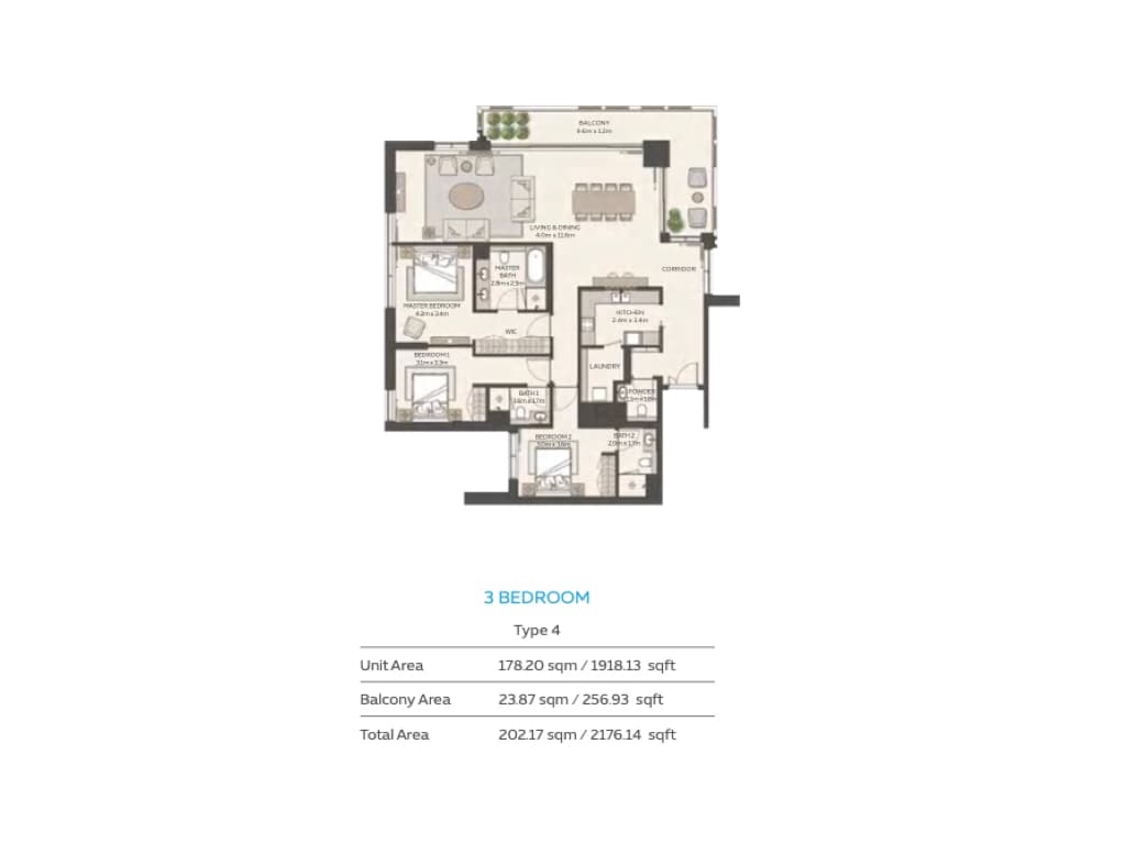 Sky Residences 3 BR - Type 4 floor plan