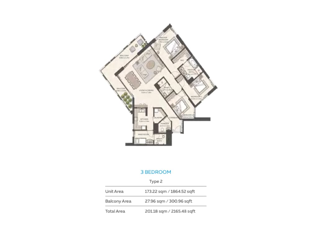 Sky Residences 3 BR - Type 2 floor plan