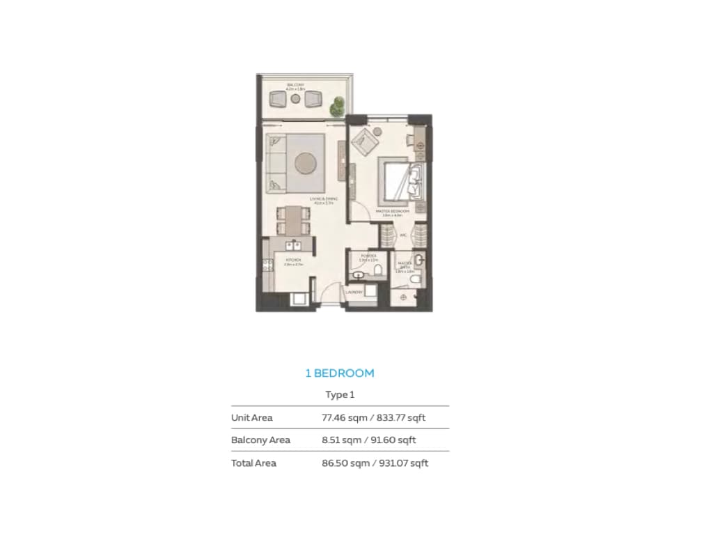 Sky Residences 1BR - Type 1 floor plan