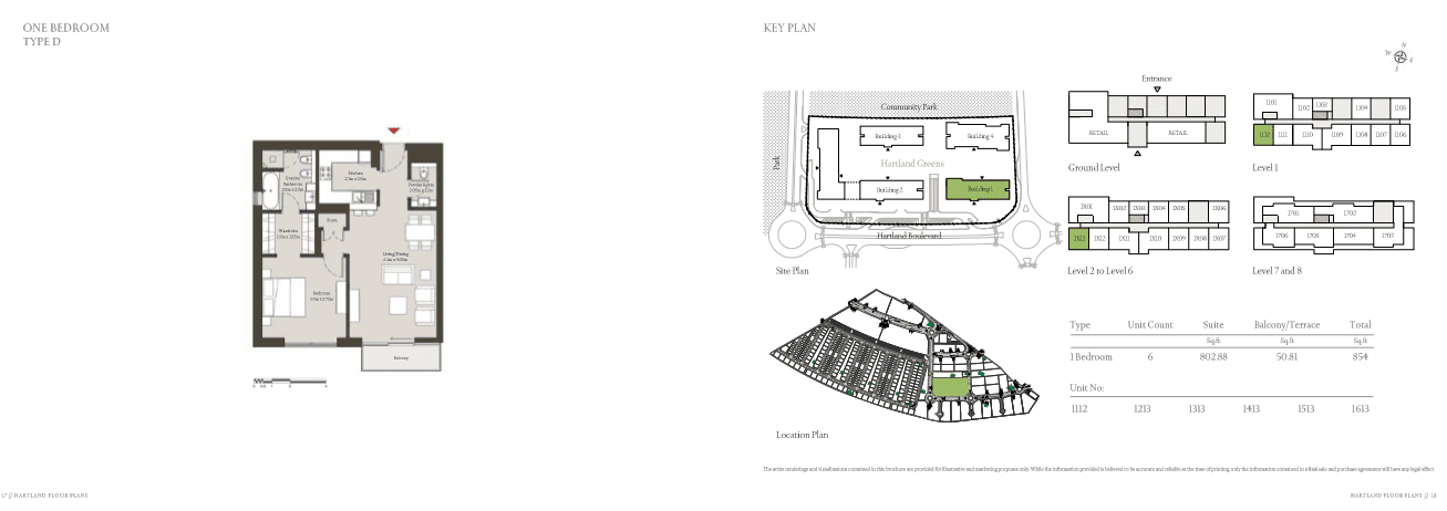 Sobha Hartland 1 Bedroom Type D floor plan