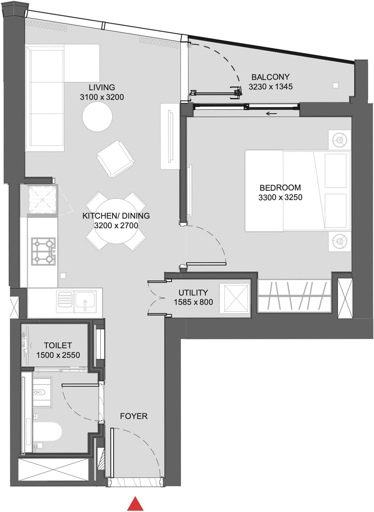 Sobha Hartland Waves 1 Bedroom floor plan