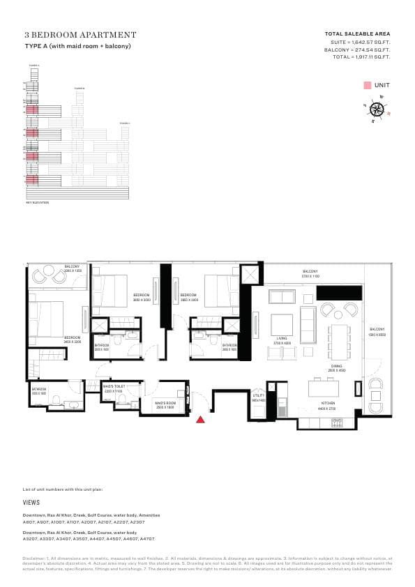 Sobha One 3 Bedroom floor plan
