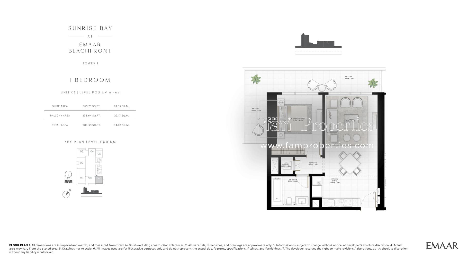 Sunrise Bay 1 Bedroom floor plan