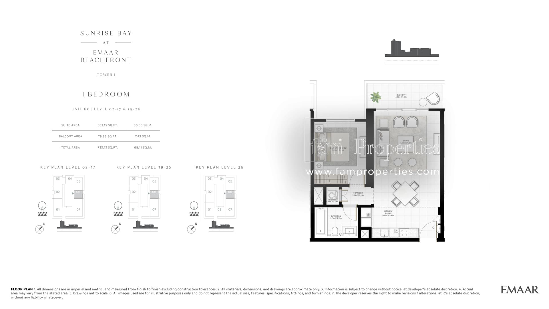 Sunrise Bay 1 Bedroom floor plan