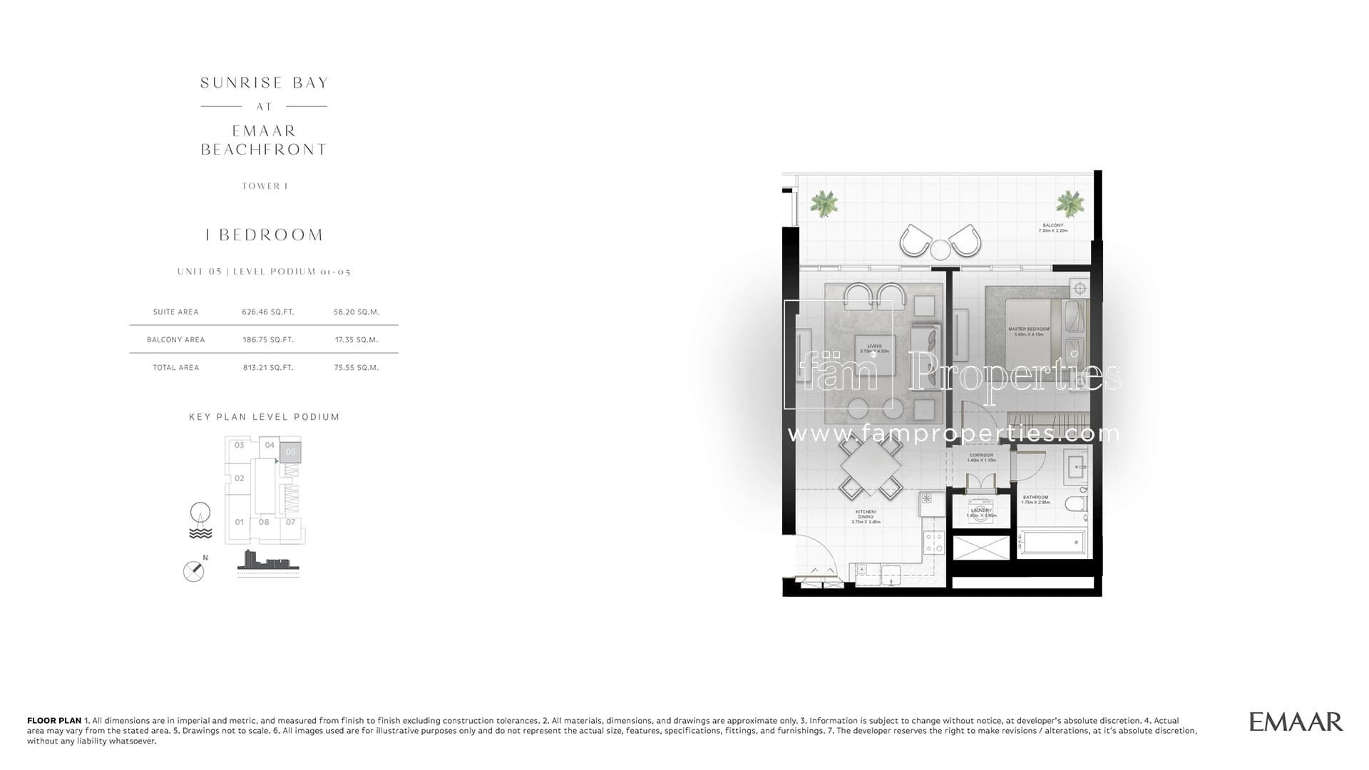 Sunrise Bay 1 Bedroom floor plan