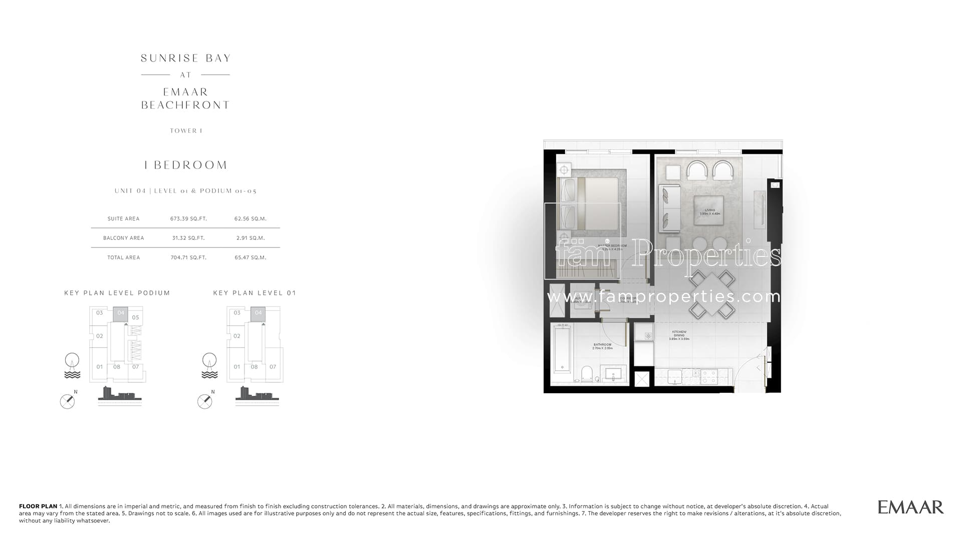 Sunrise Bay 1 Bedroom floor plan