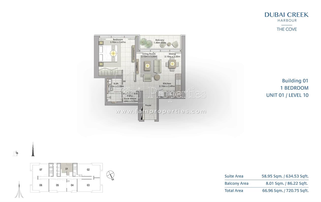 The Cove Level 10 - 1 Bedroom Penthouse Unit 02 floor plan