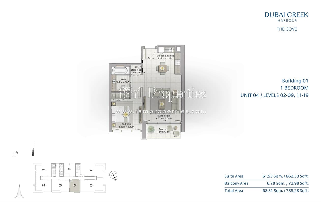 The Cove Level 02-09, 11-19 - 1 Bedroom Apartment Unit 04 floor plan