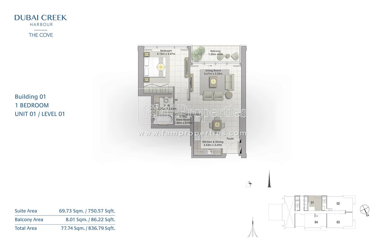 The Cove Level 01 - 1 Bedroom Apartment Unit 01 floor plan