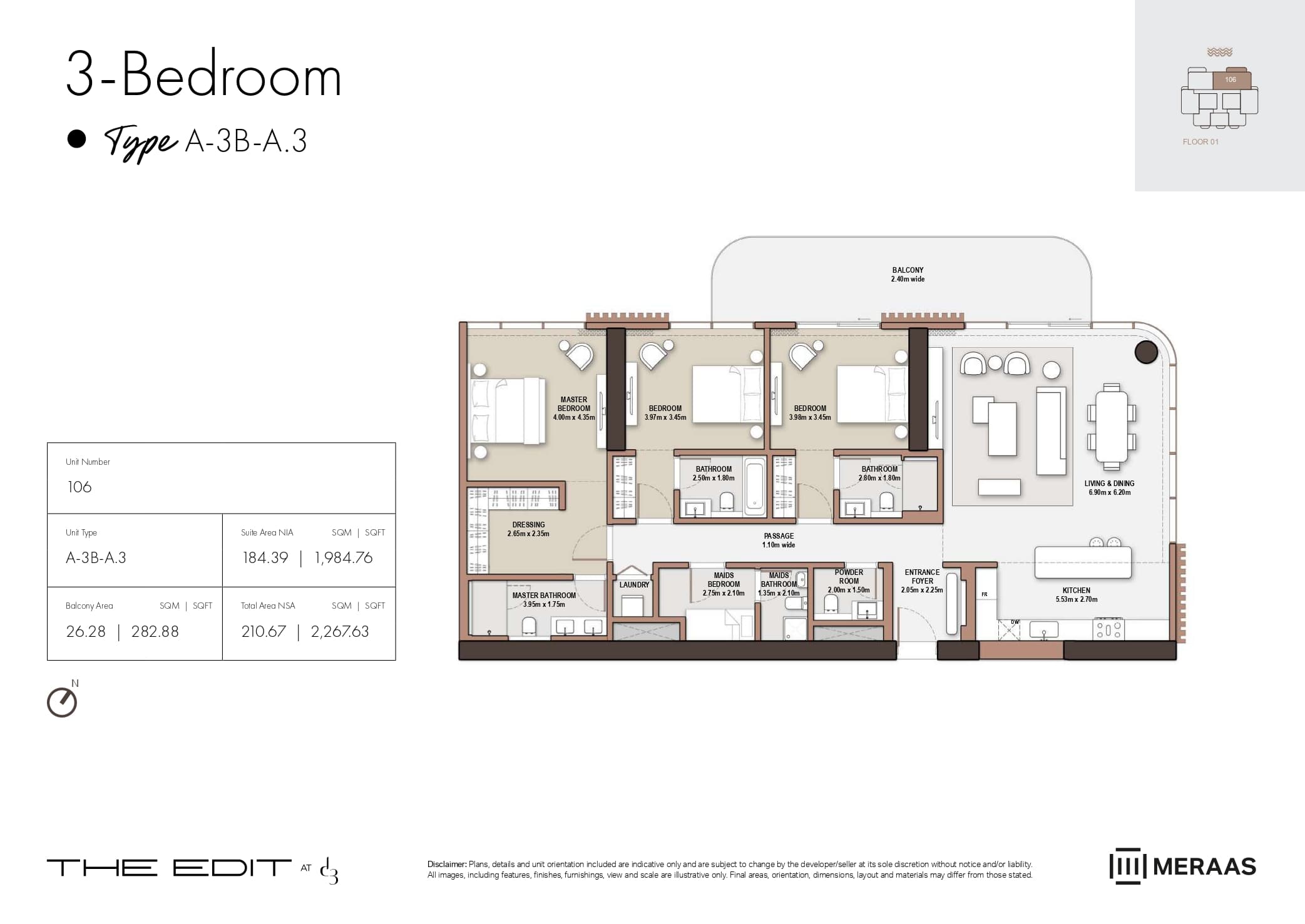 The Edit at d3 3 Bed floor plan