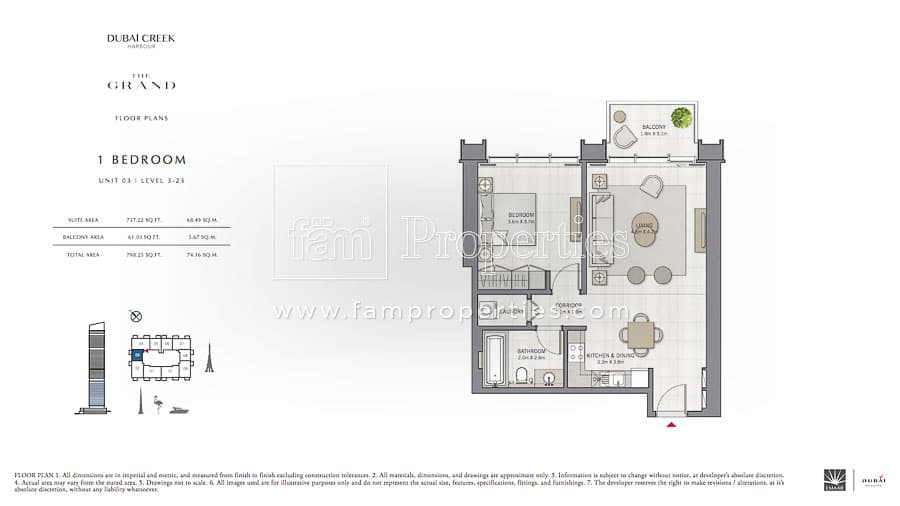 The Grand 1 Bedroom floor plan
