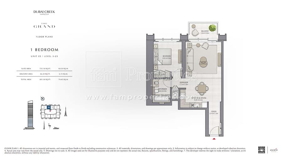 The Grand 1 Bedroom floor plan