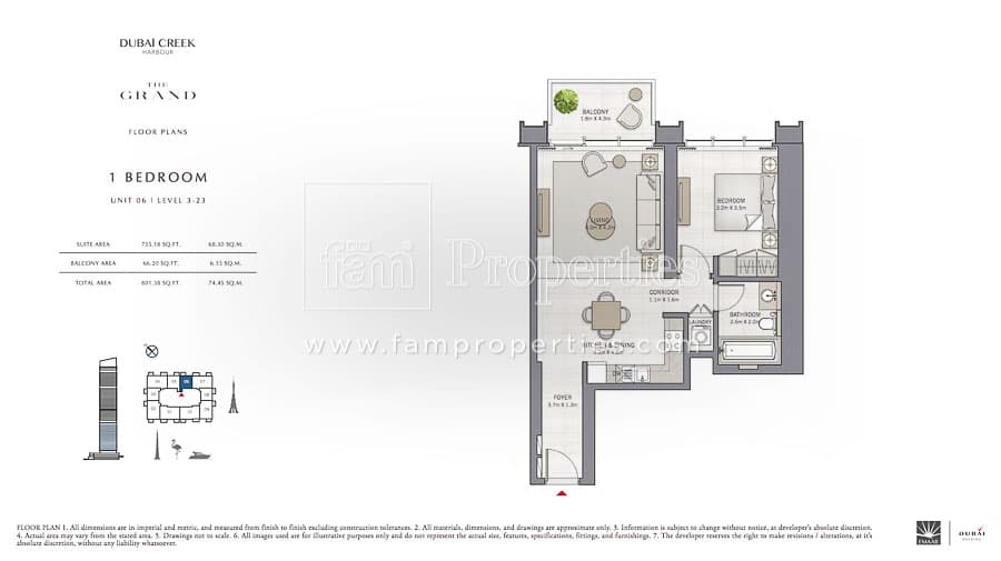 The Grand 1 Bedroom floor plan