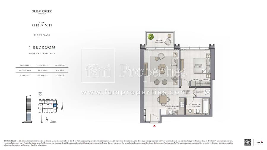 The Grand 1 Bedroom floor plan