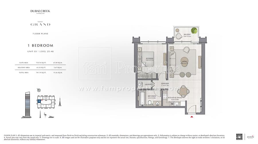The Grand 1 Bedroom floor plan