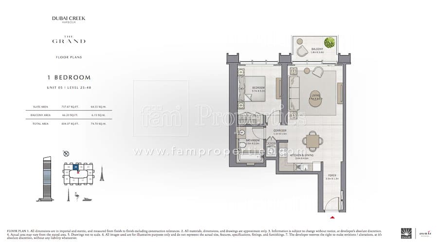 The Grand 1 Bedroom floor plan