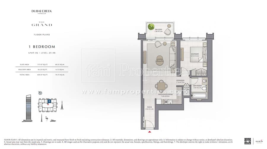 The Grand 1 Bedroom floor plan