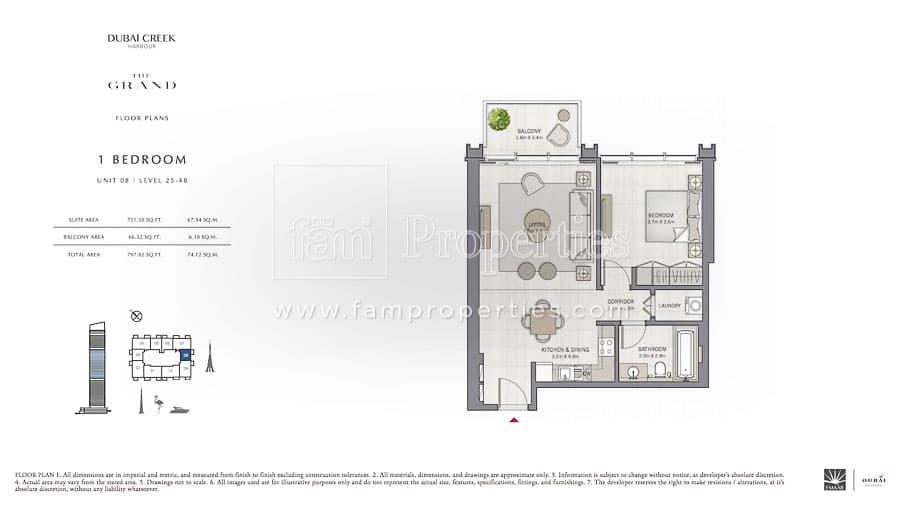 The Grand 1 Bedroom floor plan