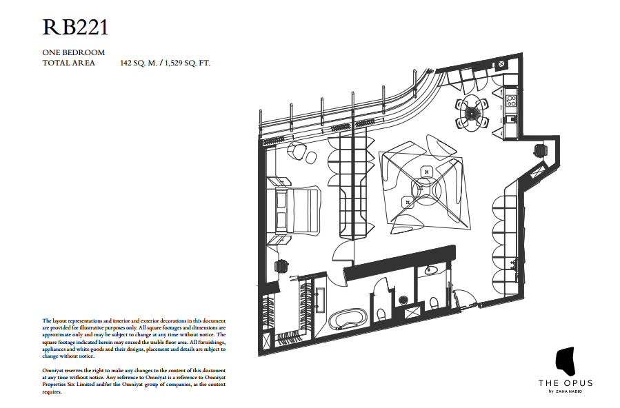 The Opus 1 Bedroom floor plan