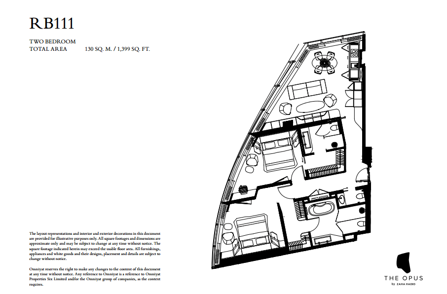 The Opus 2 Bedroom floor plan