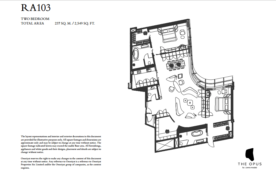 The Opus 2 Bedroom floor plan