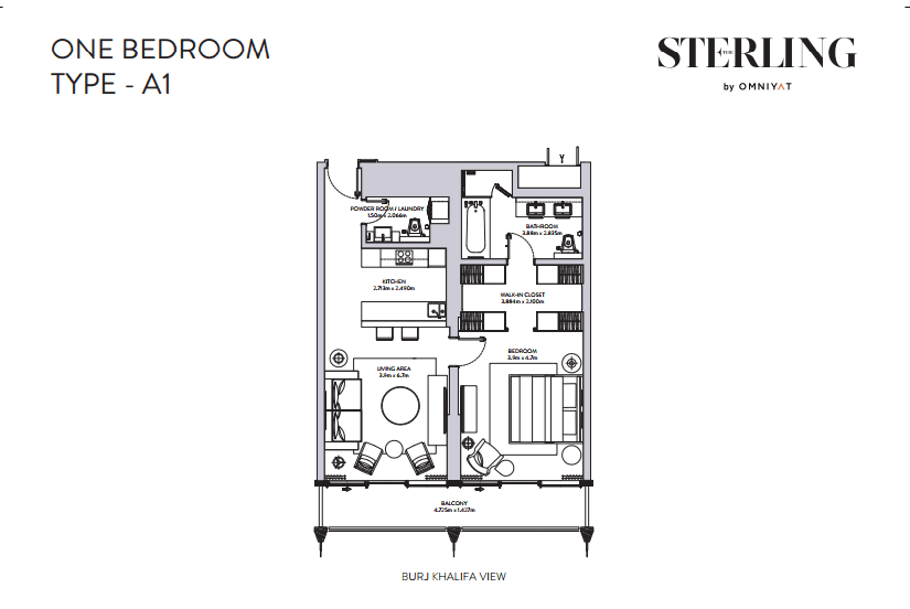 The Sterling 1 Bedroom floor plan