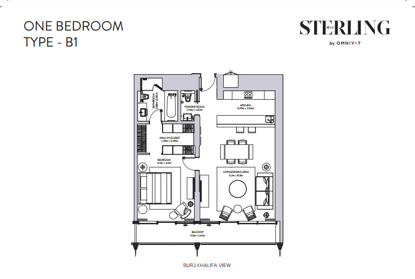 The Sterling 1 Bedroom floor plan
