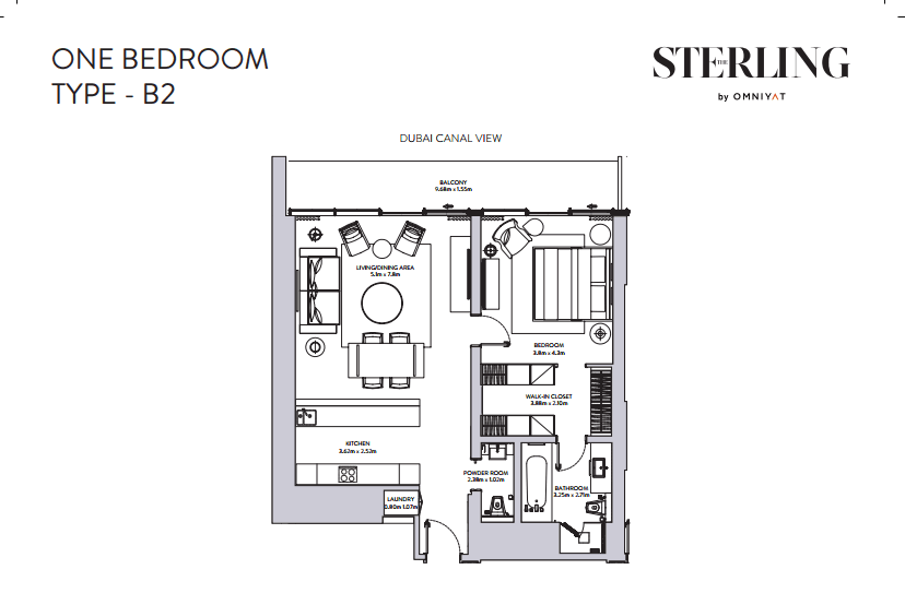 The Sterling 1 Bedroom floor plan