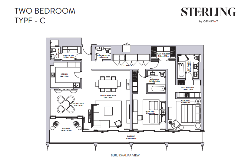 The Sterling 2 Bedroom floor plan